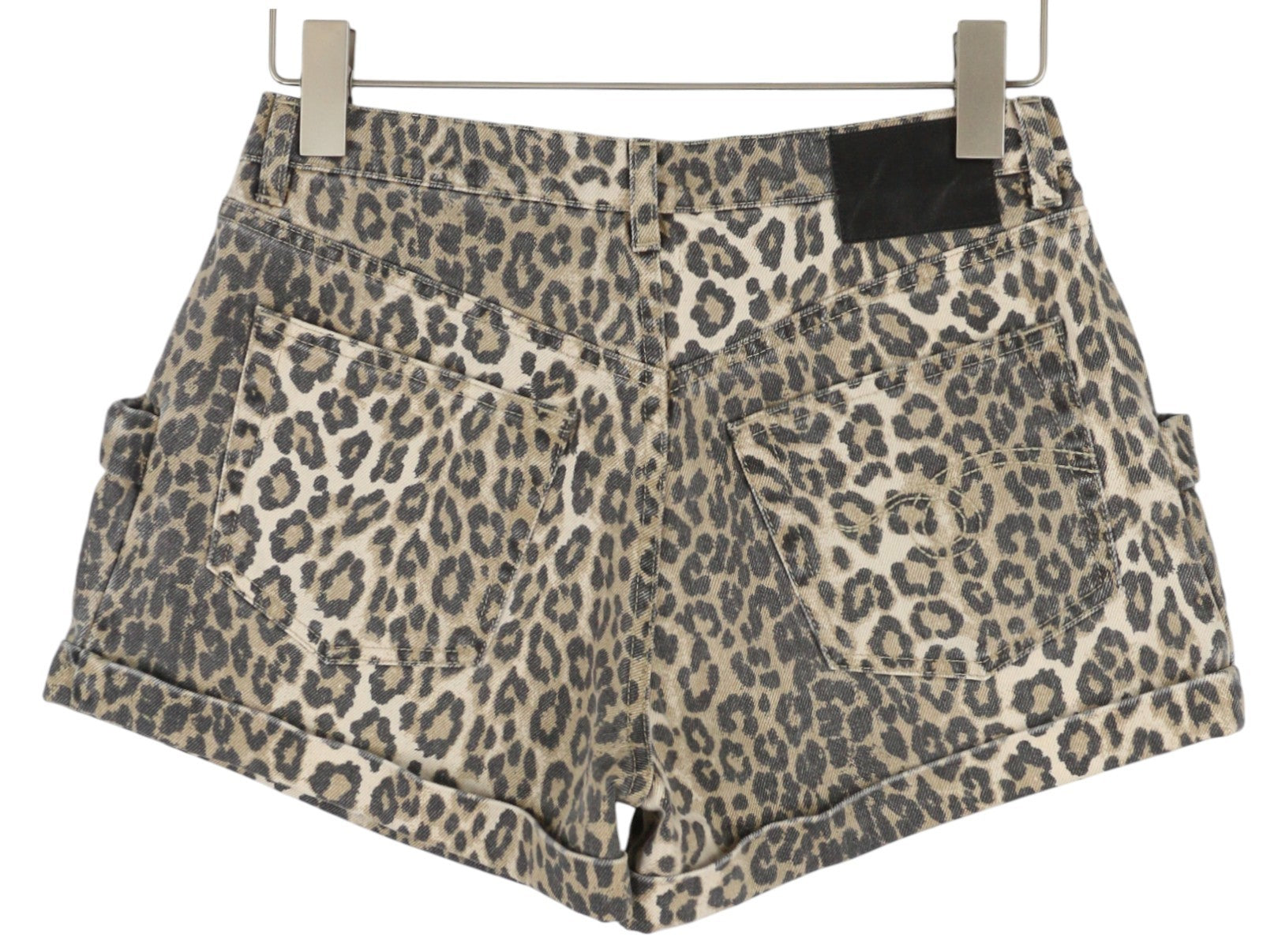 R13 Pouch Pocket Women Shorts 24 Denim Rigid Leopard Print Buttoned RRP$1029