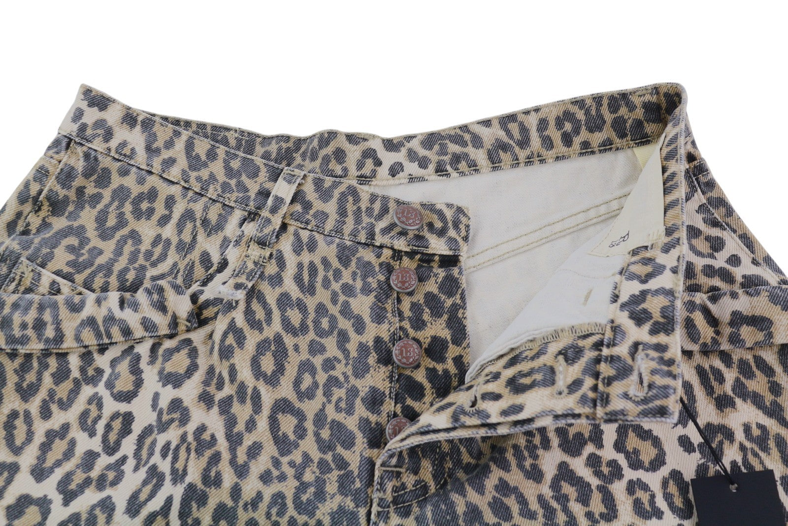 R13 Pouch Pocket Women Shorts 24 Denim Rigid Leopard Print Buttoned RRP$1029