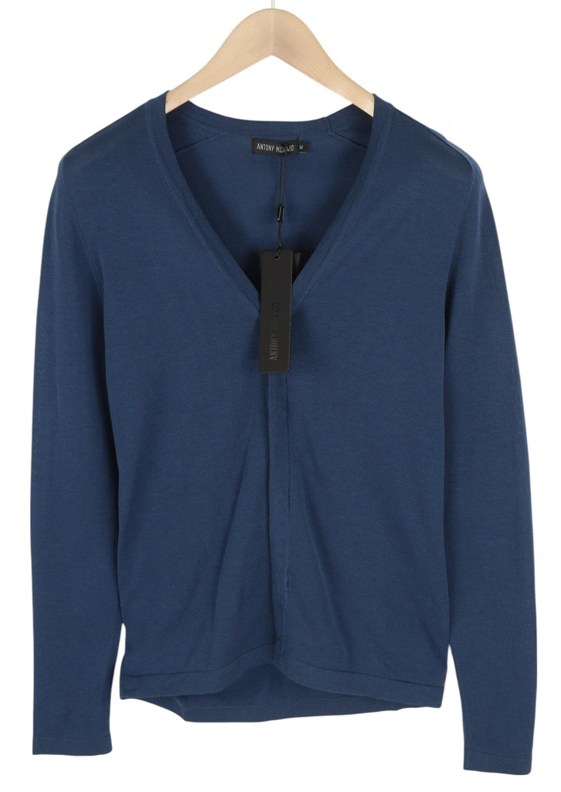 ANTONY MORATO Men Jumper M Blue Cotton Knitted Hidden Button V-Neck Cardigan