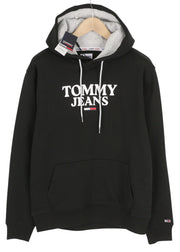 TOMMY HILFIGER Men Hoodie L Black Front Logo Kangaroo Pocket Hooded Pullover