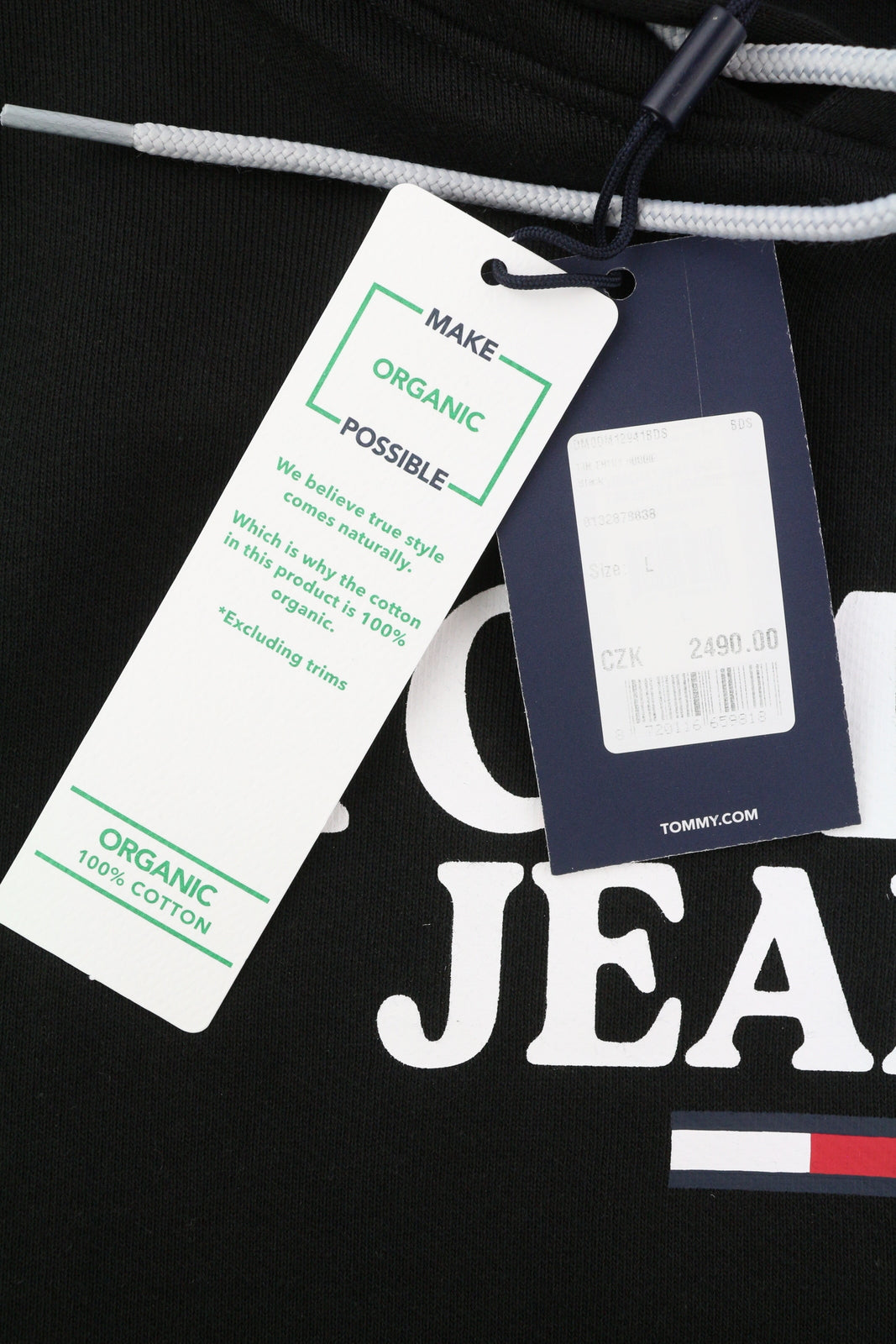 TOMMY HILFIGER Men Hoodie L Black Front Logo Kangaroo Pocket Hooded Pullover