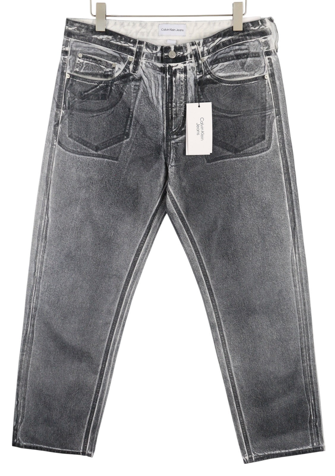 CALVIN KLEIN 90's Straight Men Jeans W34 Grey Washed Coated Zip Fly RRP€169