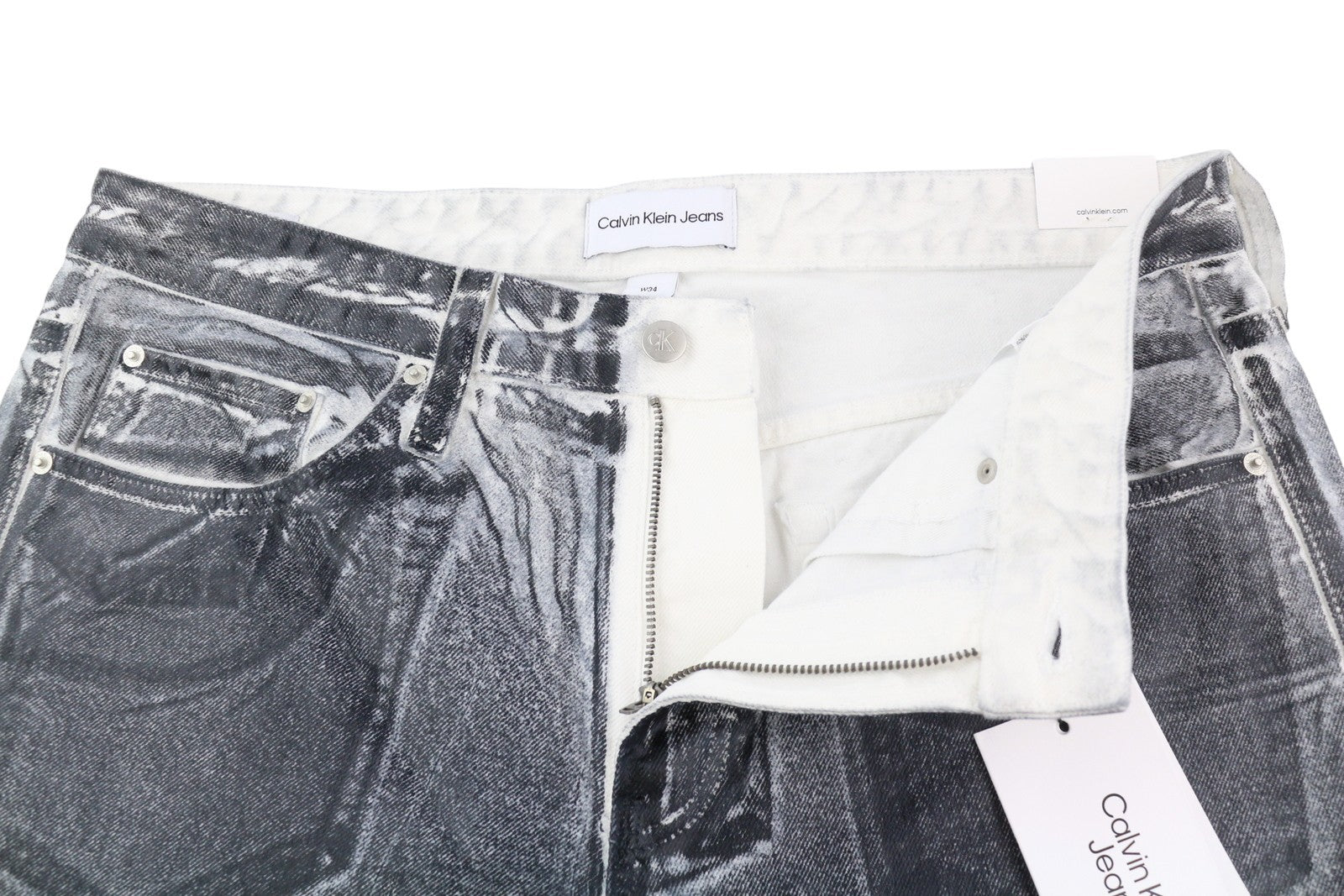 CALVIN KLEIN 90's Straight Men Jeans W34 Grey Washed Coated Zip Fly RRP€169