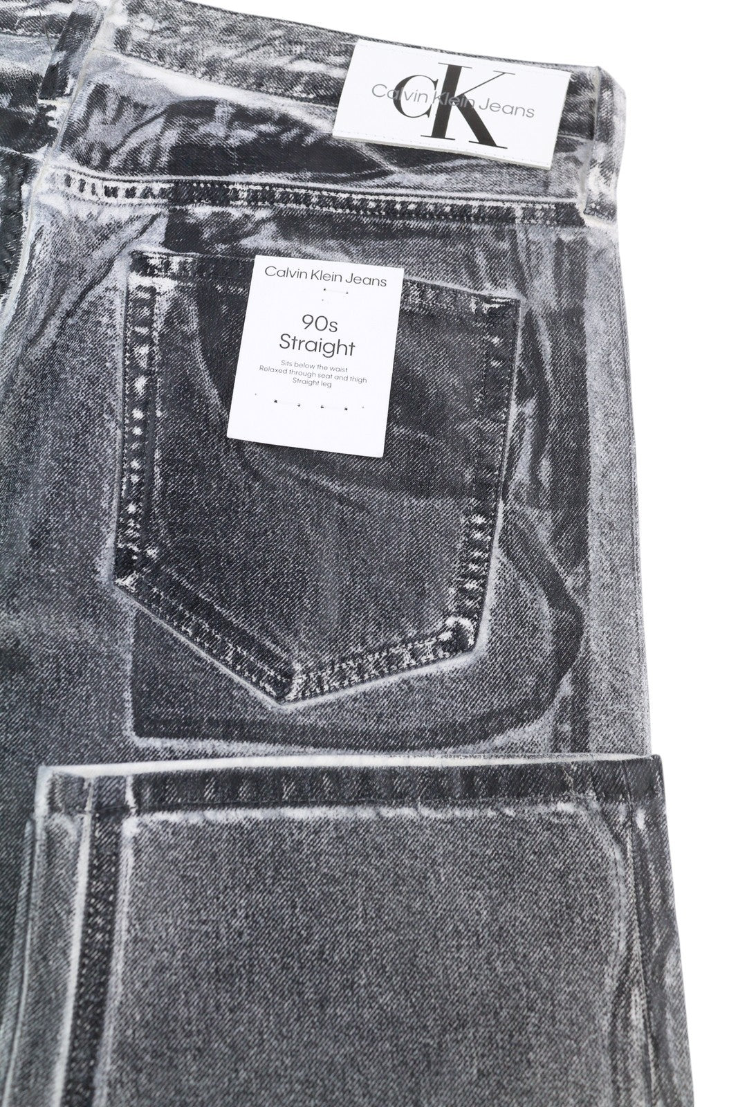 CALVIN KLEIN 90's Straight Men Jeans W34 Grey Washed Coated Zip Fly RRP€169