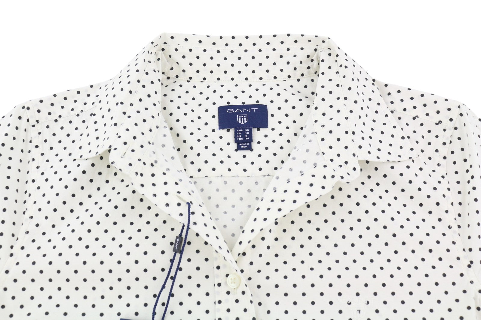 GANT Stretch Broadcloth Dot Women Shirt EU36 White Button-Up Spread Neck Casual