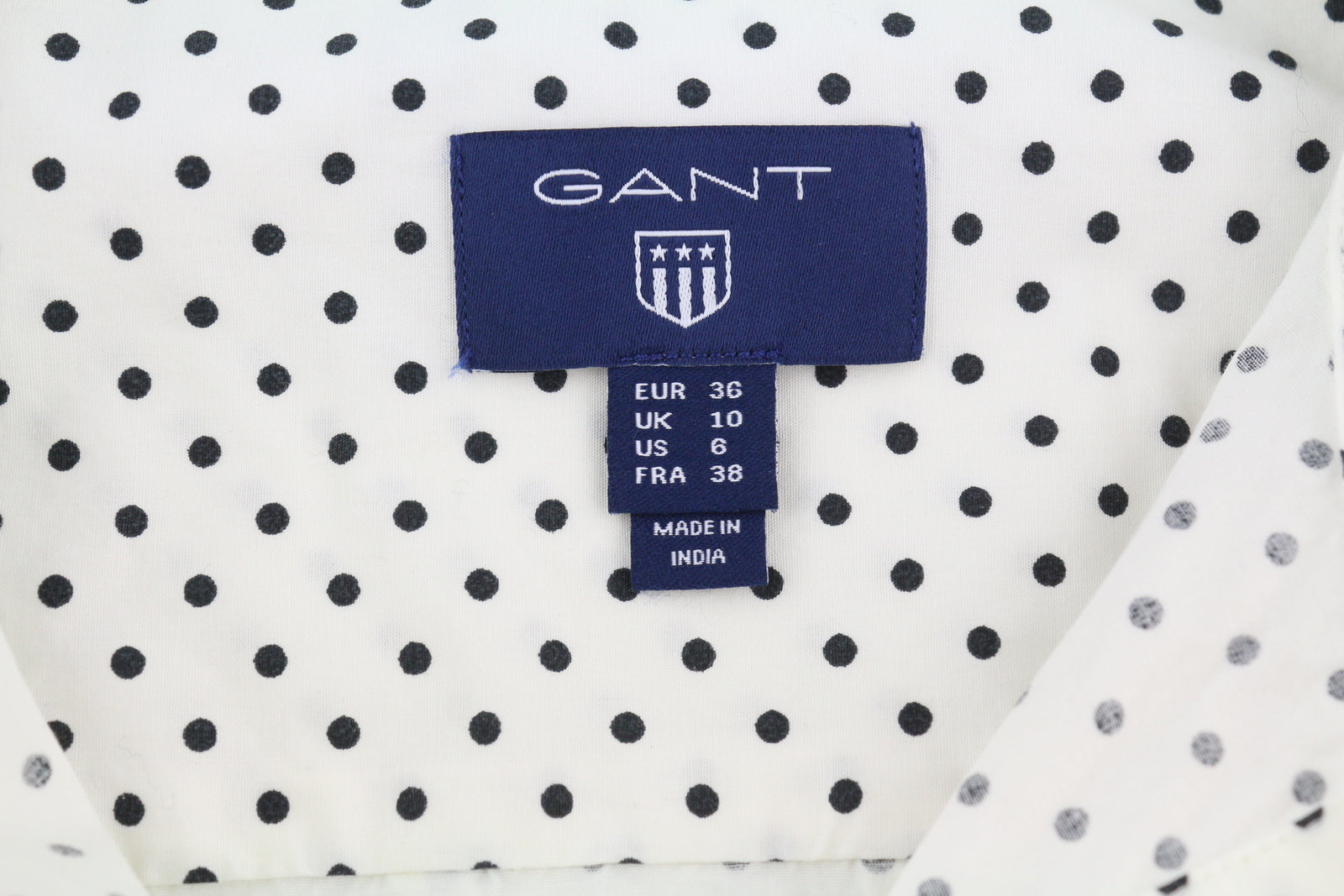 GANT Stretch Broadcloth Dot Women Shirt EU36 White Button-Up Spread Neck Casual