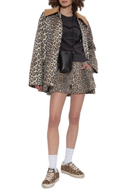 R13 Pouch Pocket Women Shorts 25 Denim Rigid Leopard Print Turn-Up RRP$1029