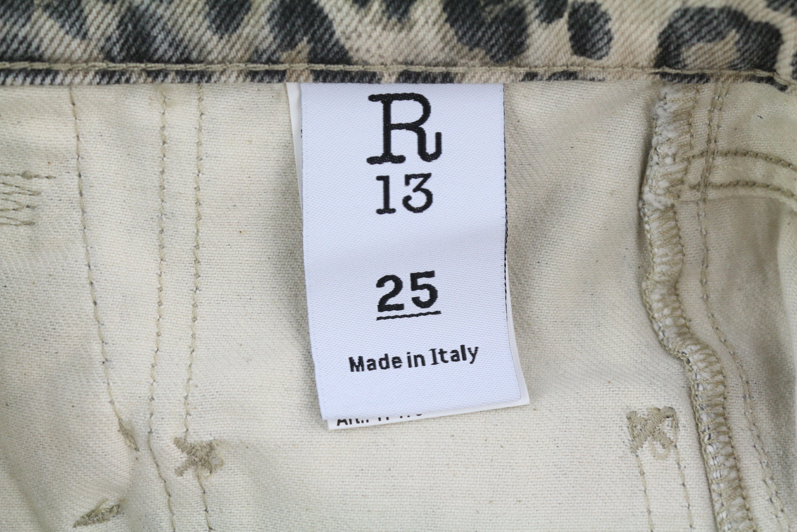 R13 Pouch Pocket Women Shorts 25 Denim Rigid Leopard Print Turn-Up RRP$1029