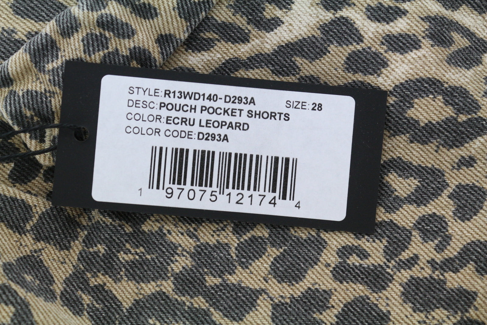 R13 Pouch Pocket Women Shorts 28 Denim Rigid Leopard Print Turn-Up RRP$1029