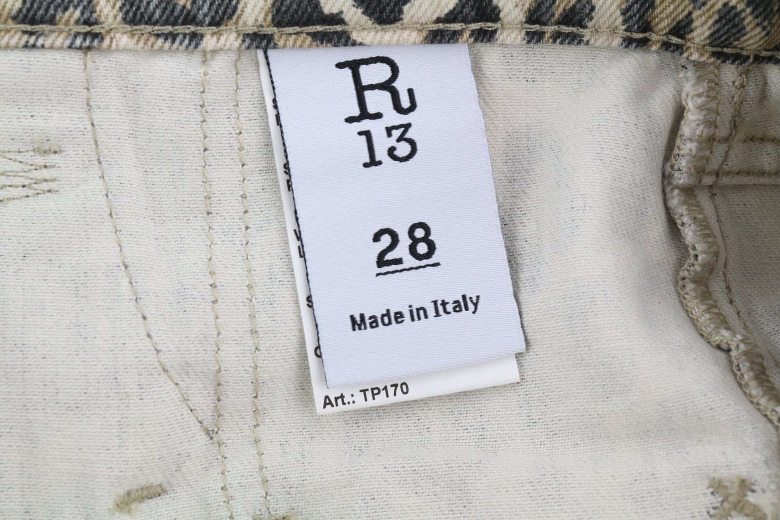 R13 Pouch Pocket Women Shorts 28 Denim Rigid Leopard Print Turn-Up RRP$1029