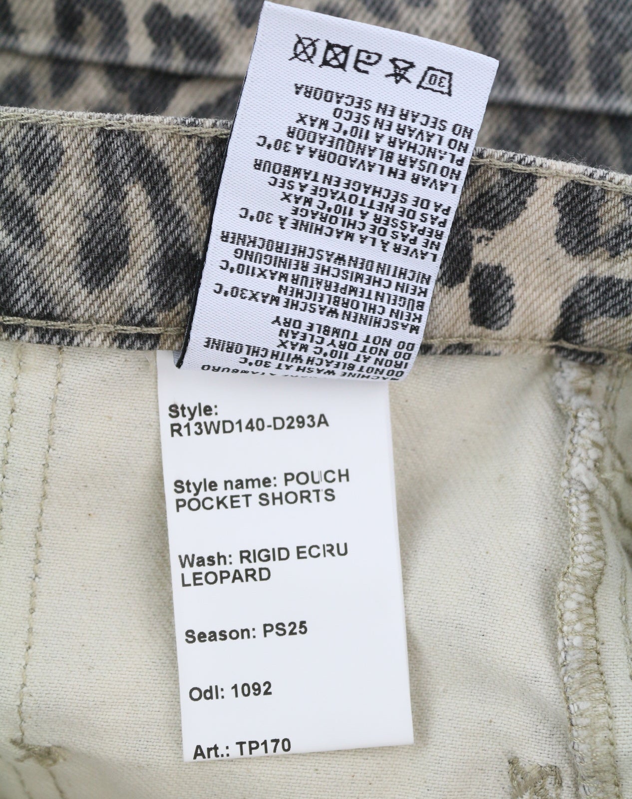 R13 Pouch Pocket Women Shorts 30 Denim Rigid Leopard Print Turn-Up RRP$1029