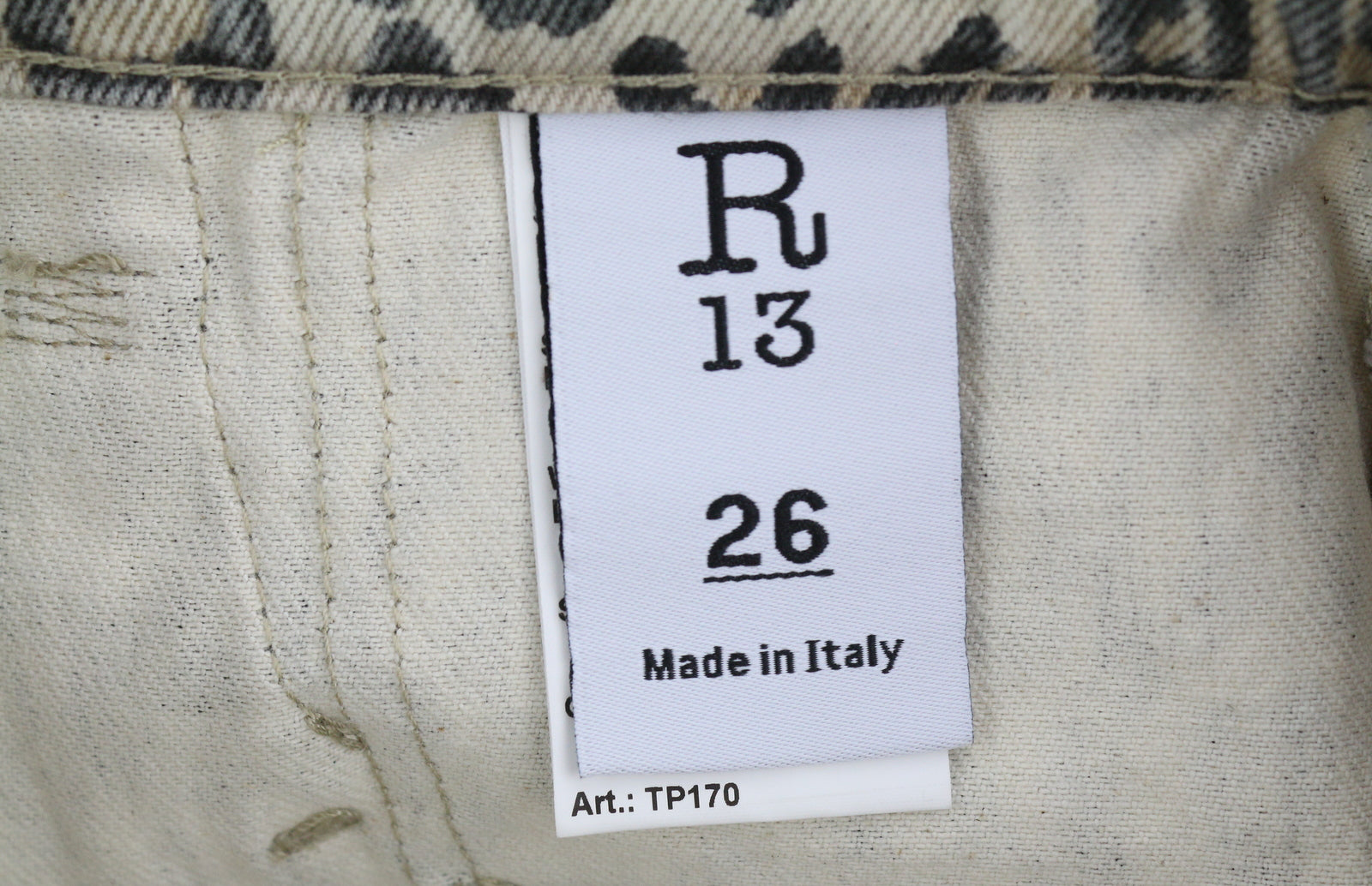 R13 Pouch Pocket Women Shorts 26 Denim Rigid Leopard Print Turn-Up RRP$1029