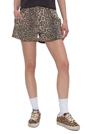R13 Pouch Pocket Women Shorts 24 Denim Rigid Leopard Print Turn-Up RRP$1029