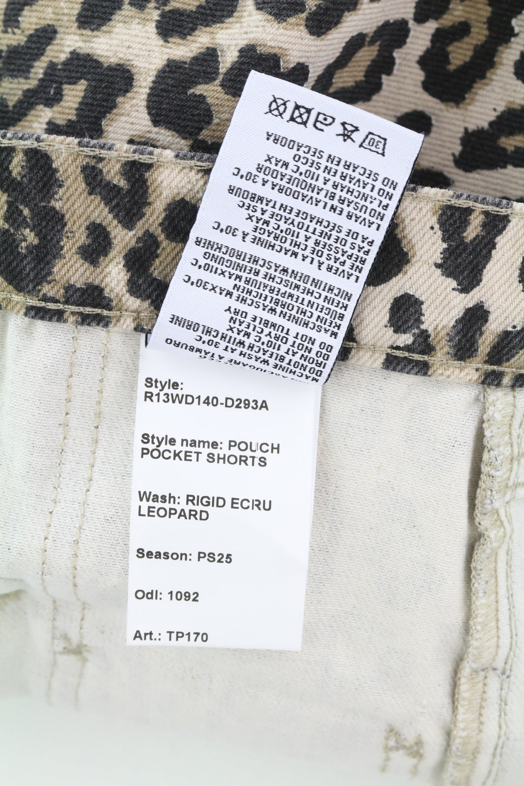 R13 Pouch Pocket Women Shorts 24 Denim Rigid Leopard Print Turn-Up RRP$1029