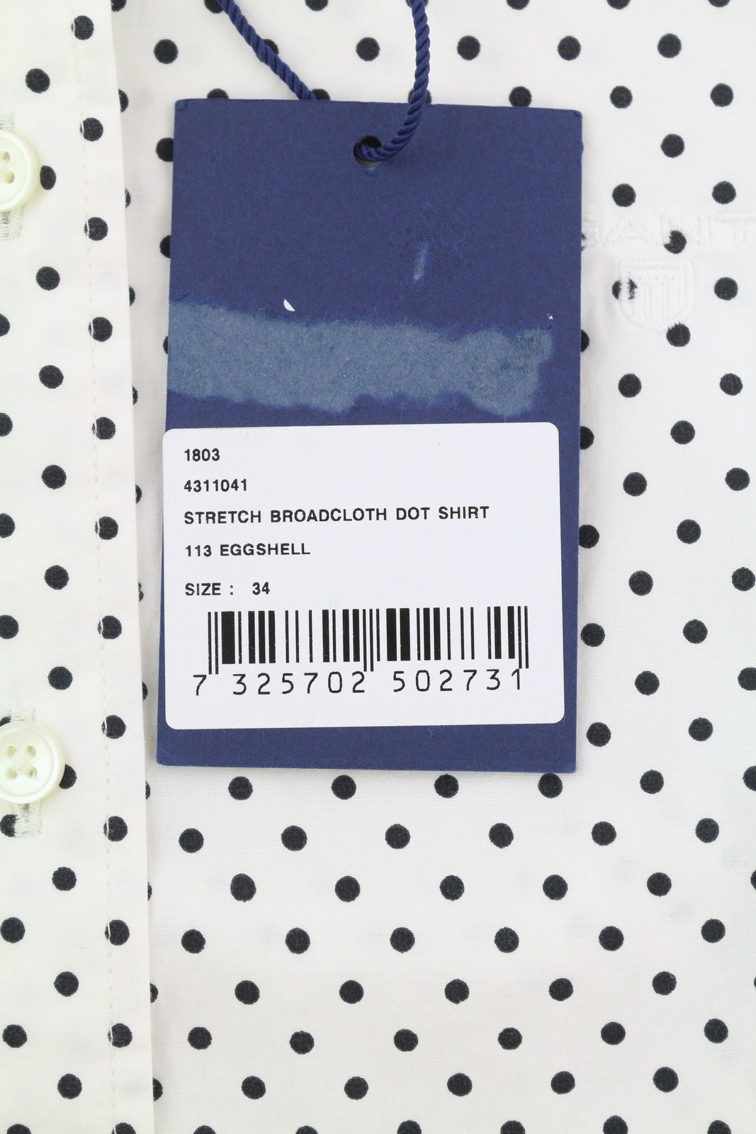 GANT Stretch Broadcloth Dot Women Shirt EU34 White Button Up Spread Neck Casual