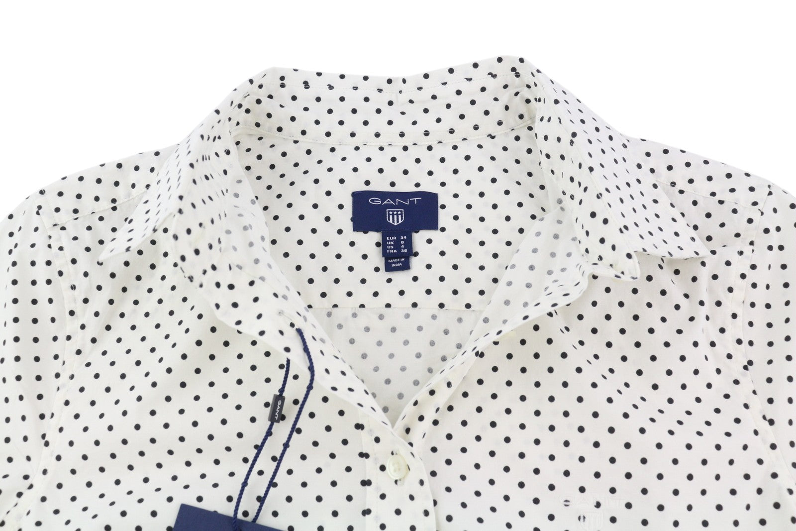GANT Stretch Broadcloth Dot Women Shirt EU34 White Button Up Spread Neck Casual