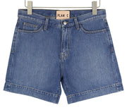 PLAN C Women Shorts 40 Washed Denim Blue Zip Fly Cotton Pockets Casual RRP€389
