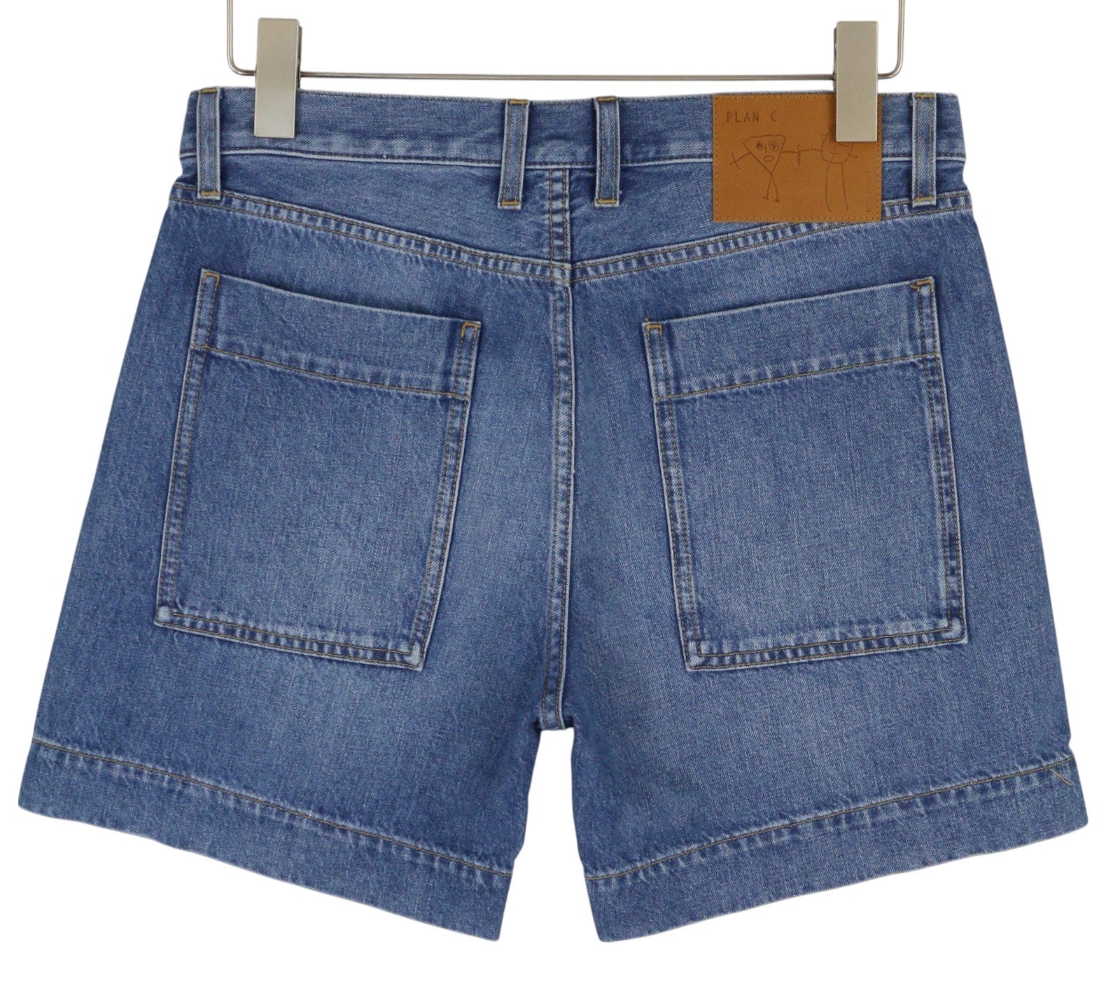 PLAN C Women Shorts 36 Washed Denim Blue Zip Fly Cotton Pockets Casual RRP€389