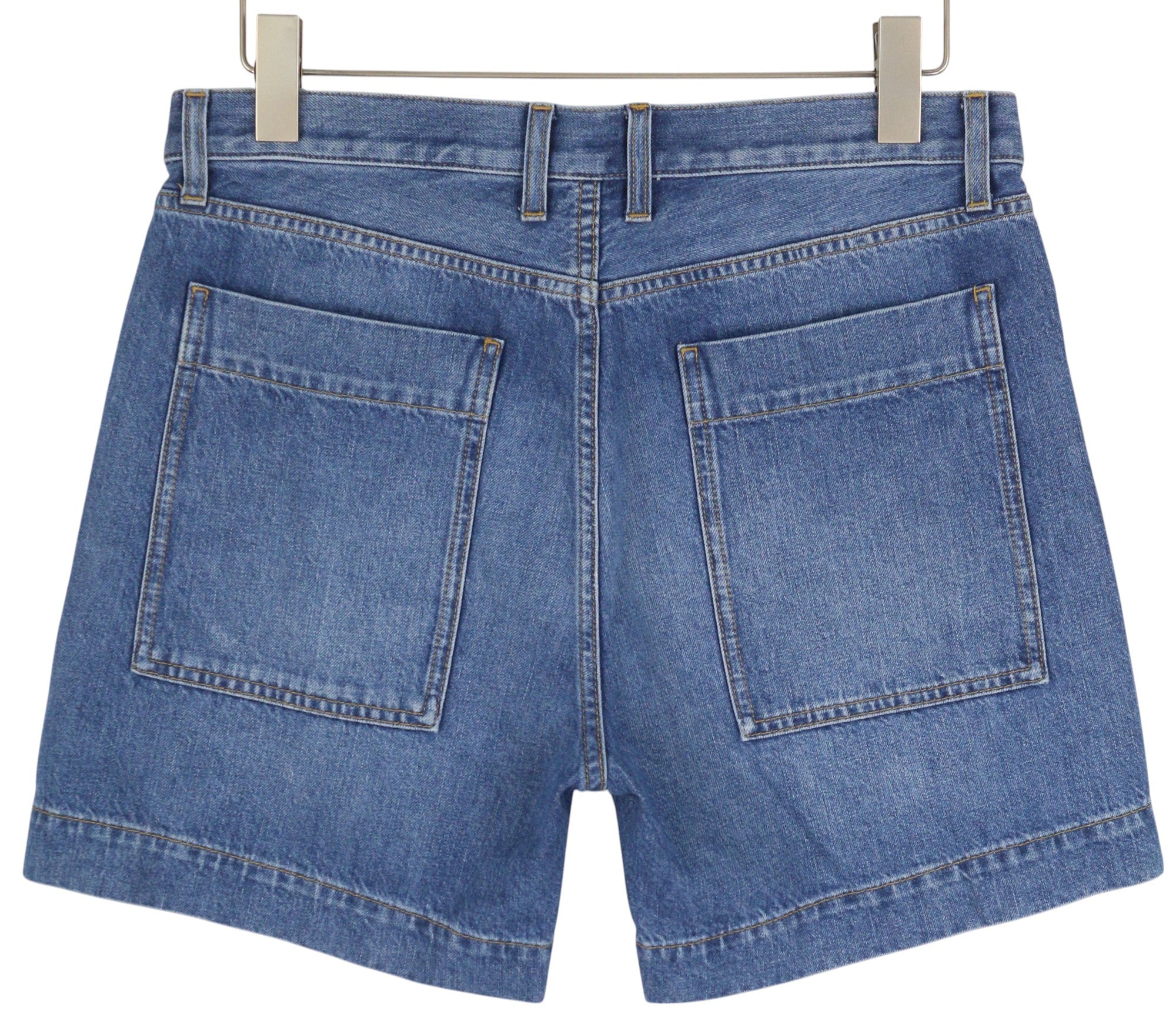 PLAN C Women Shorts 38 Washed Denim Blue Zip Fly Cotton Pockets Casual RRP€389