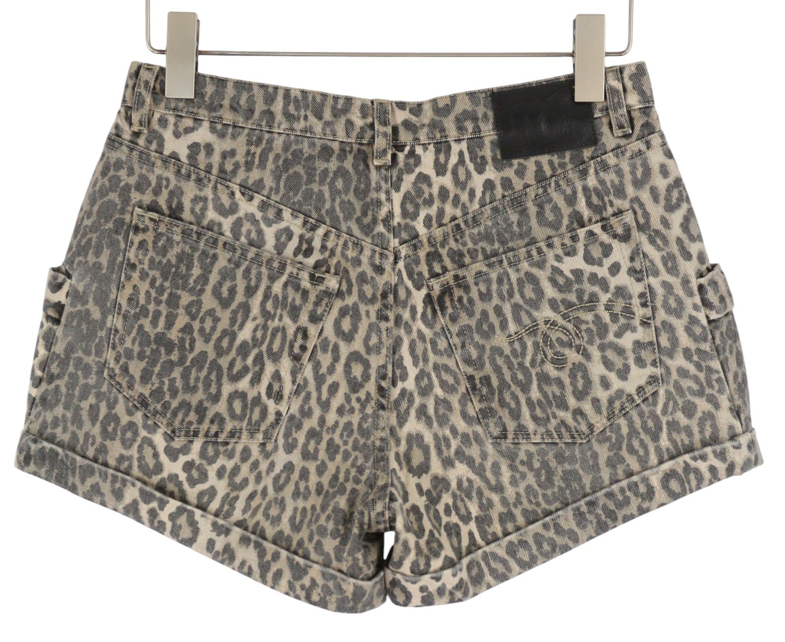 R13 Pouch Pocket Women Shorts 29 Denim Rigid Leopard Print Turn-Up RRP$1029