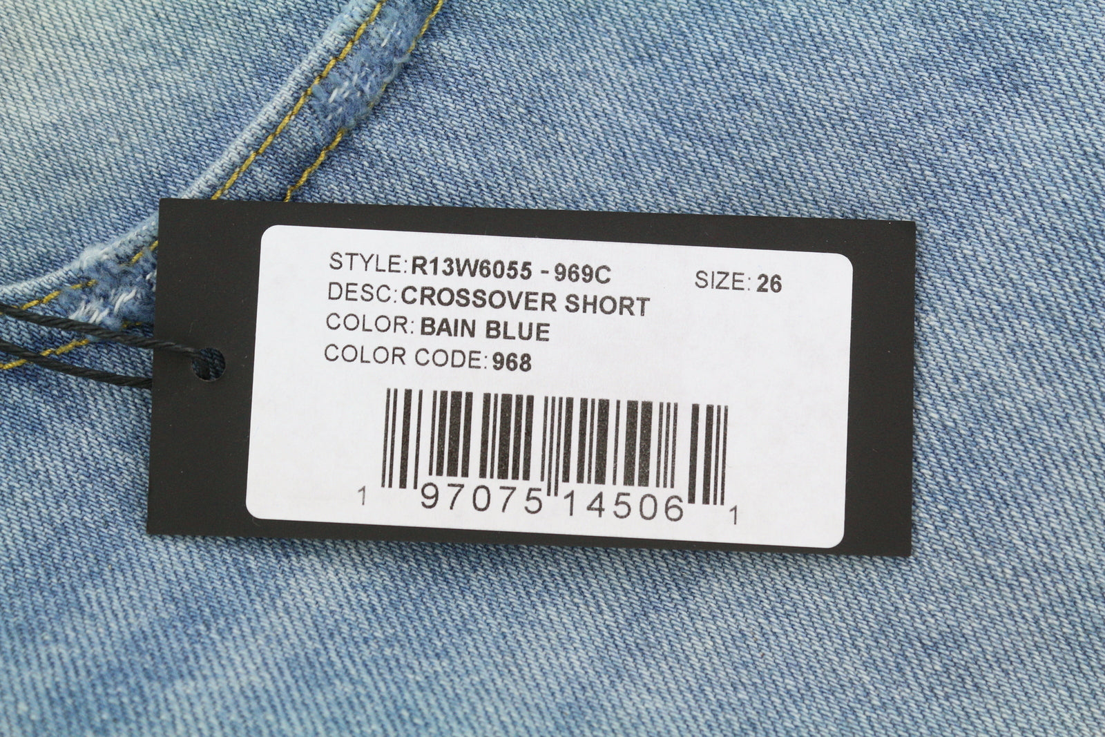 R13 Cross Over Women Shorts 26 Washed Denim Blue Asymmetrical Distress RRP€599