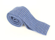 SUITSUPPLY Men's Tie ~142 x 6 Blue Wool Knitted Stripe Pattern Squared End