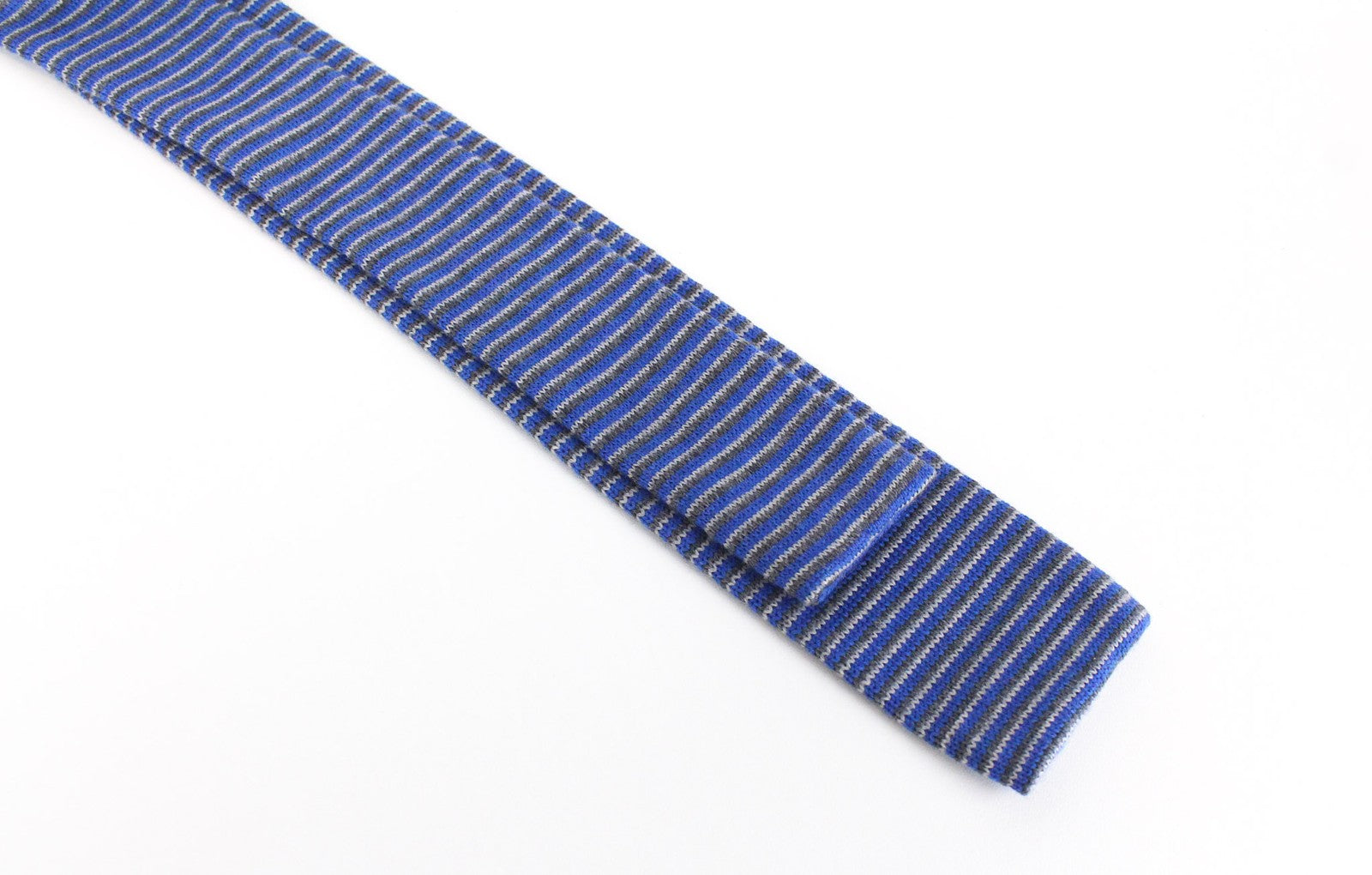 SUITSUPPLY Men's Tie ~142 x 6 Blue Wool Knitted Stripe Pattern Squared End