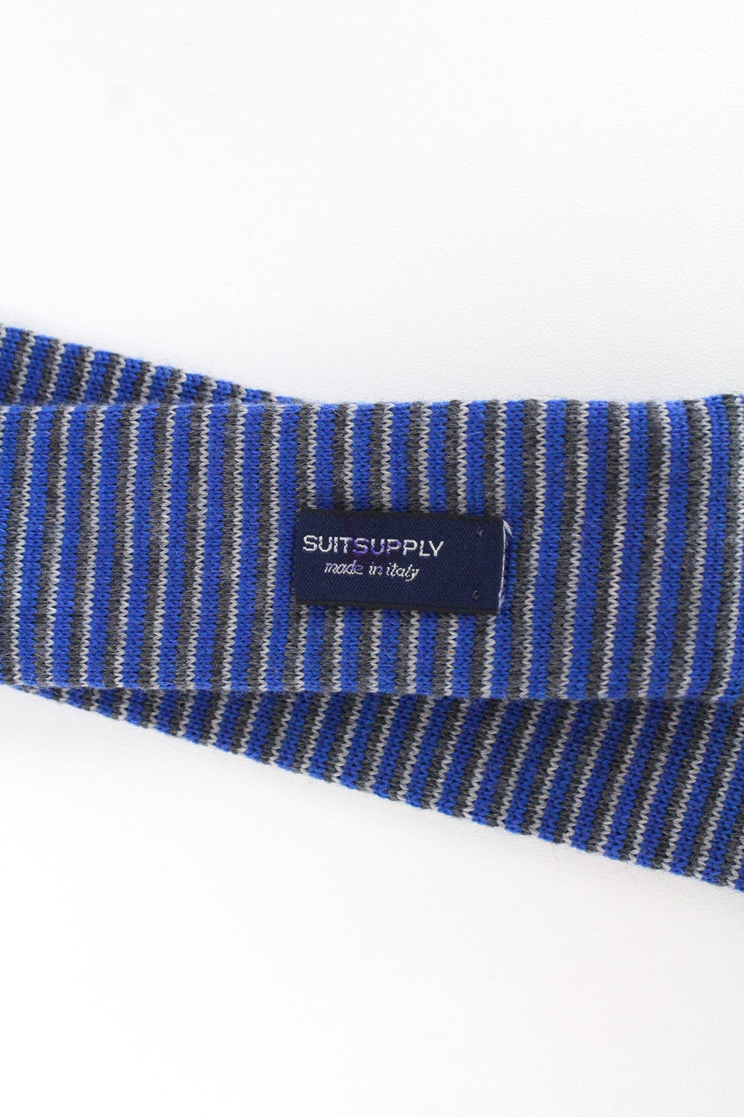 SUITSUPPLY Men's Tie ~142 x 6 Blue Wool Knitted Stripe Pattern Squared End