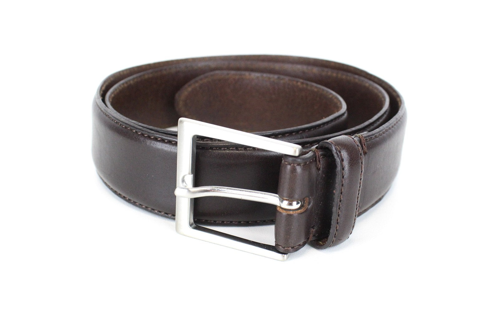 SUITSUPPLY Men's 85 cm Belt Brown Leather Square Metal Buckle Slim Classic