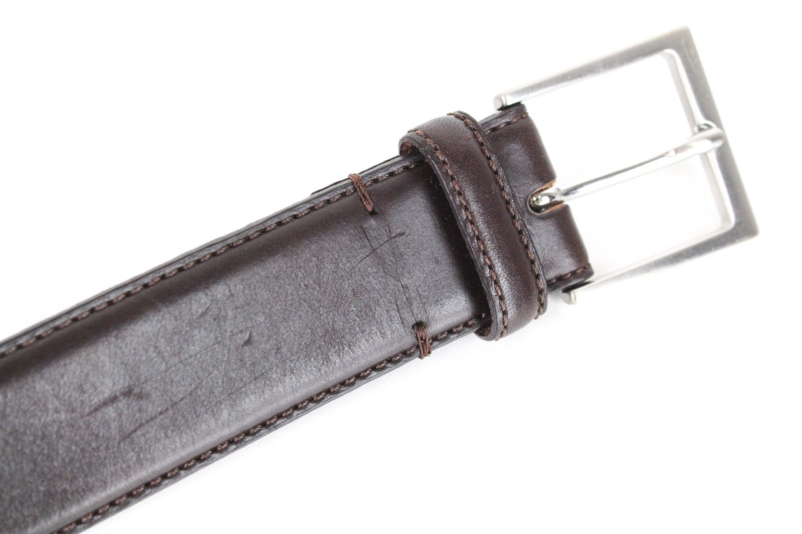 SUITSUPPLY Men's 85 cm Belt Brown Leather Square Metal Buckle Slim Classic