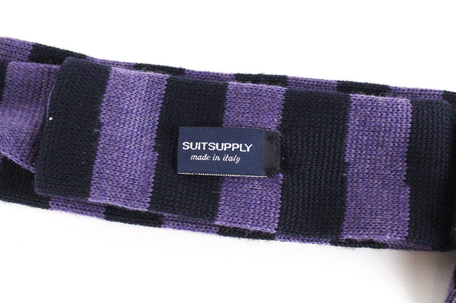 SUITSUPPLY Men's Tie ~144 x 6 Purple Wool Knit Stripe Squared End Neckwear