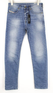 DIESEL Buster 0842H vyriški W28/L32 ploni siaurėjantys mėlyni džinsai iš tamprios medvilnės 