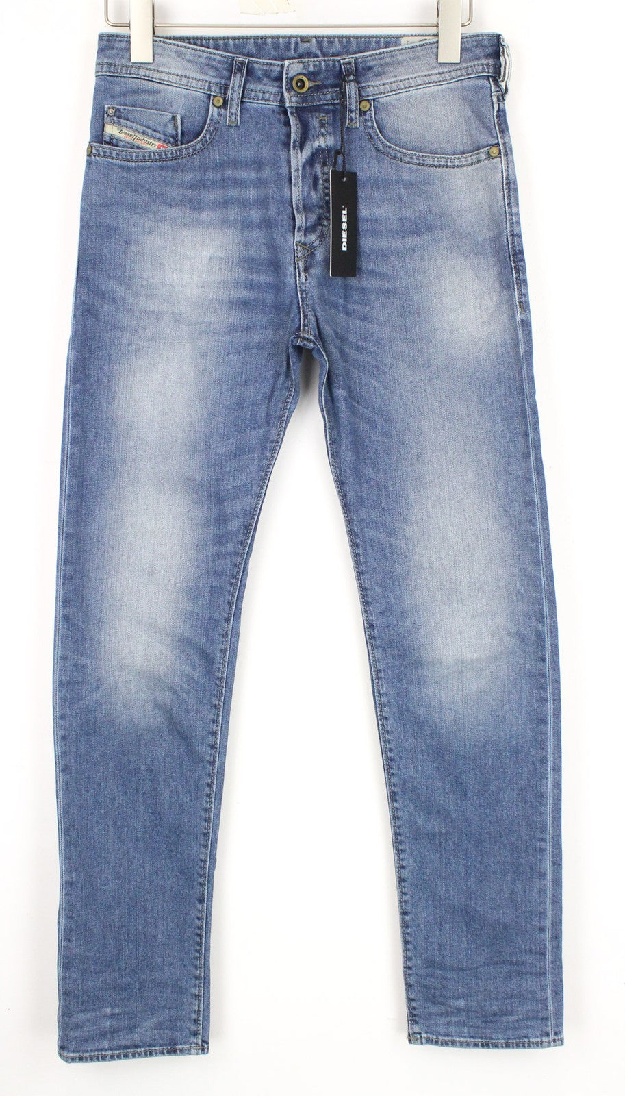 DIESEL Buster 0842H vyriški W28/L32 ploni siaurėjantys mėlyni džinsai iš tamprios medvilnės 
