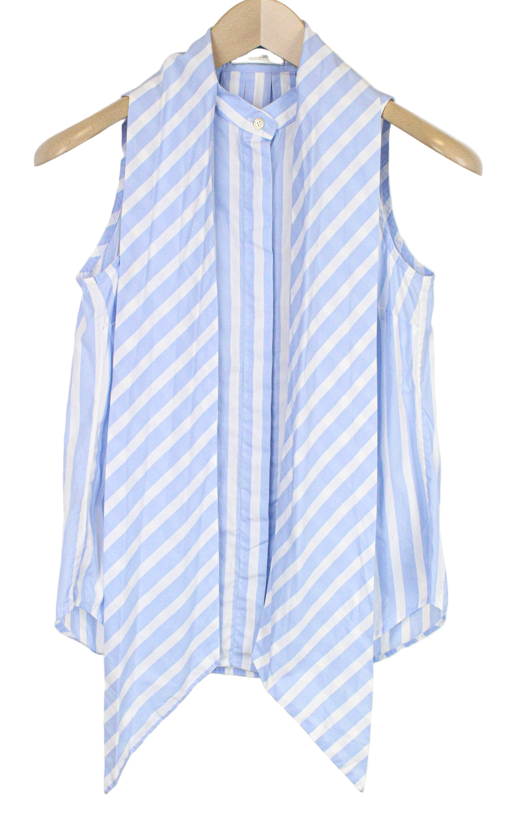 SUISTUDIO Asher Women's Top UK6R Blue Striped Cotton Bowtie Melange Blouse