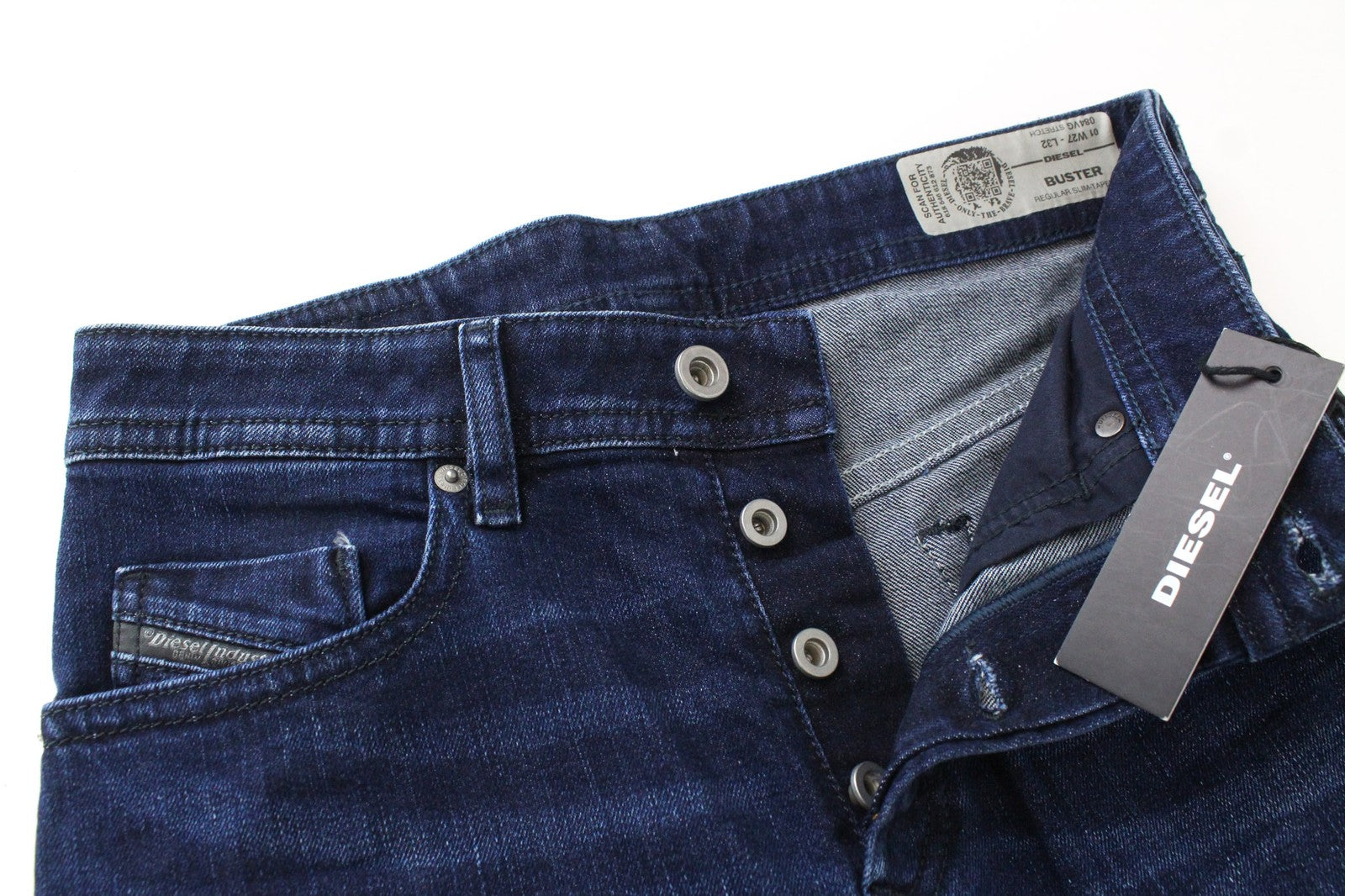 DIESEL Buster 084VG vyriški W27/L32 berniukiški ploni siaurėjantys mėlyni tamprūs džinsai 