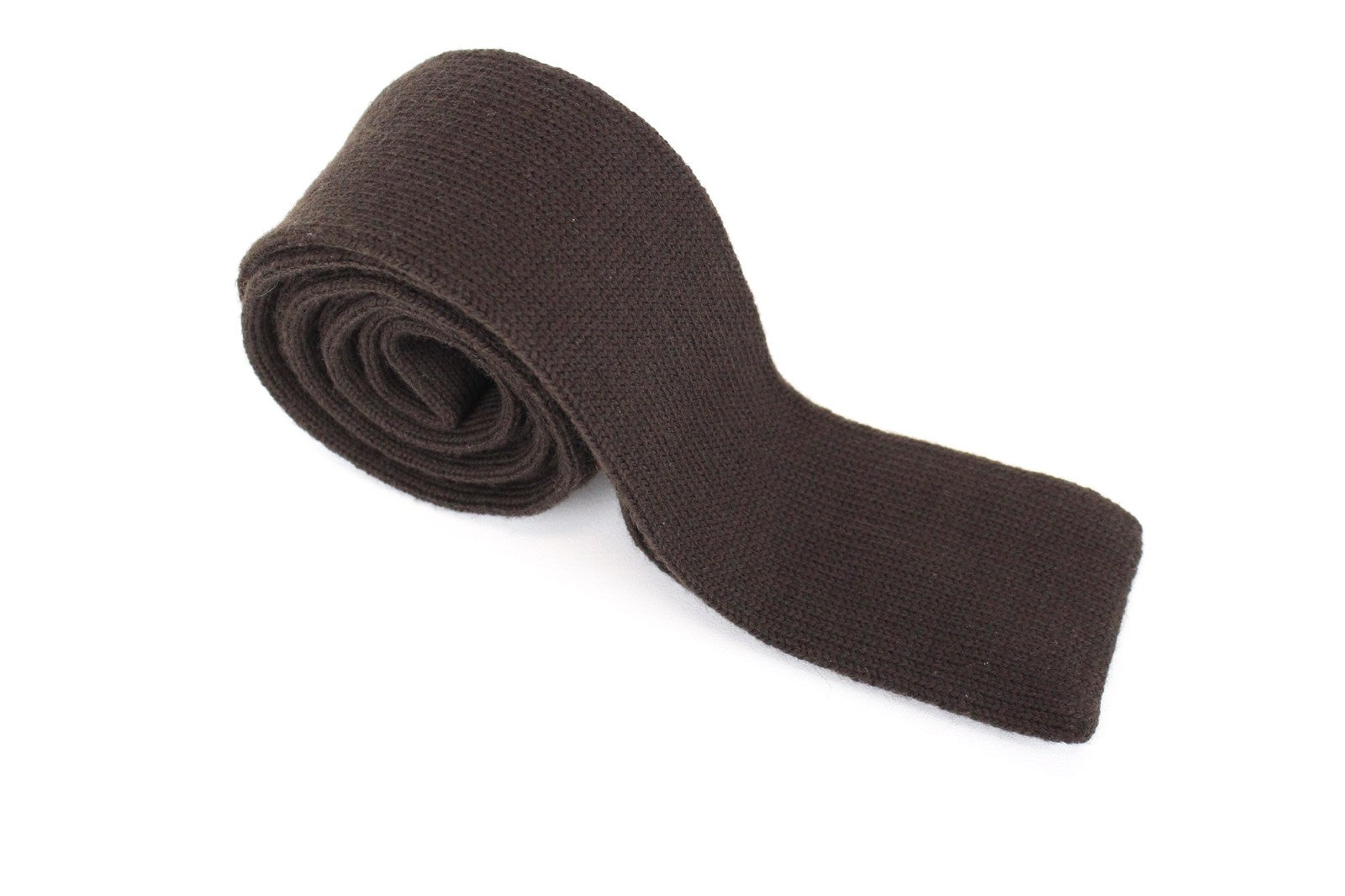 SUITSUPPLY Men's Brown Tie ~145 x 6 Merino Wool Knit Formal Square End