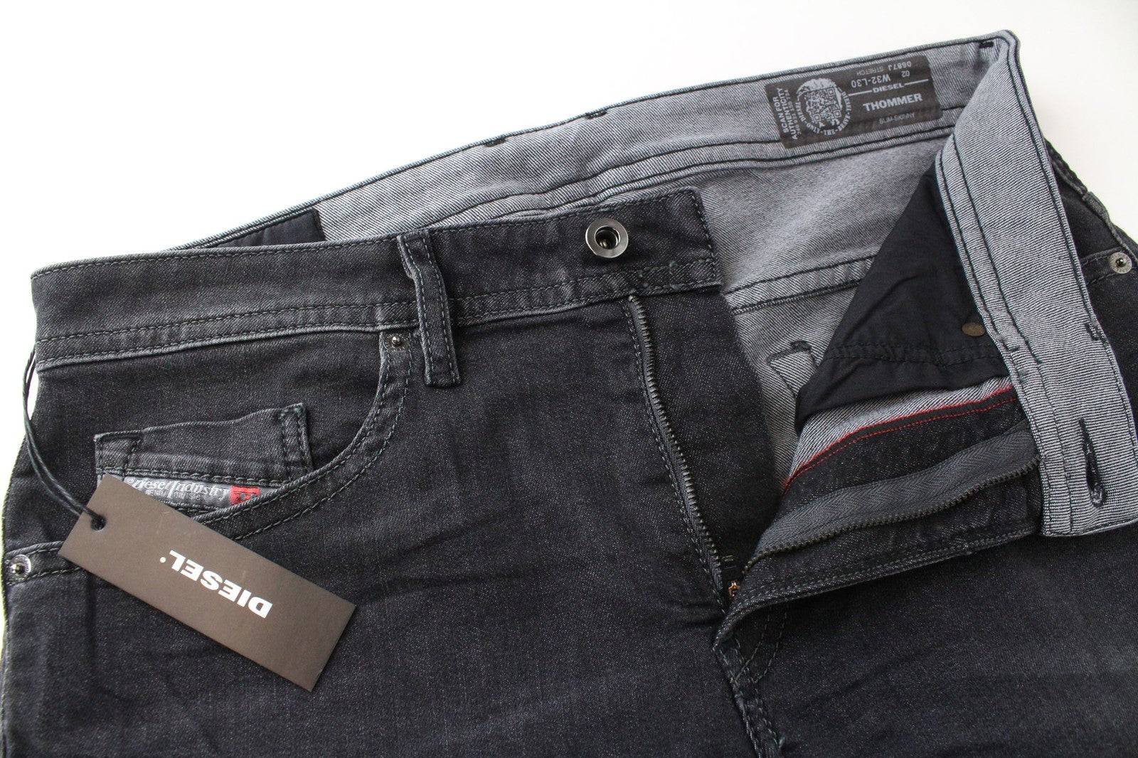 DIESEL Thommer 0687J Men's Denim Pants W32/L30 Grey Elastic Slim Zip Fly Fit