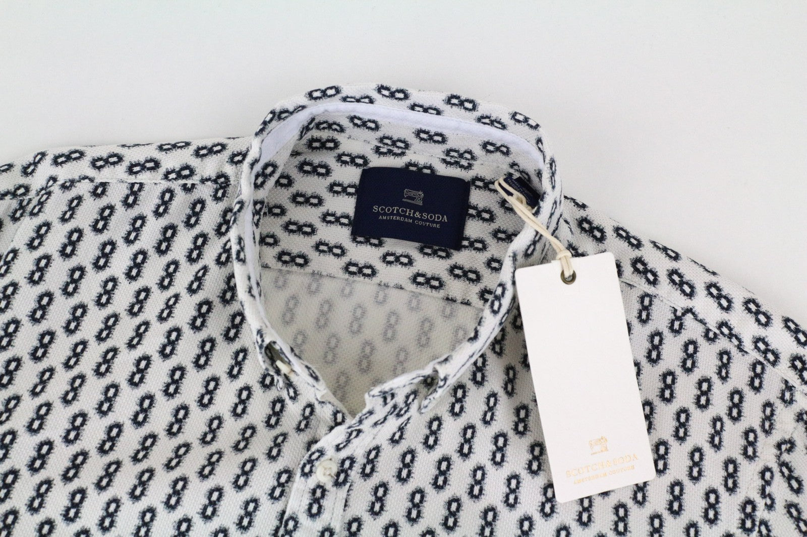 SCOTCH & SODA Men's Shirt M Blue Heathered Print Cotton Button-Down Graphic