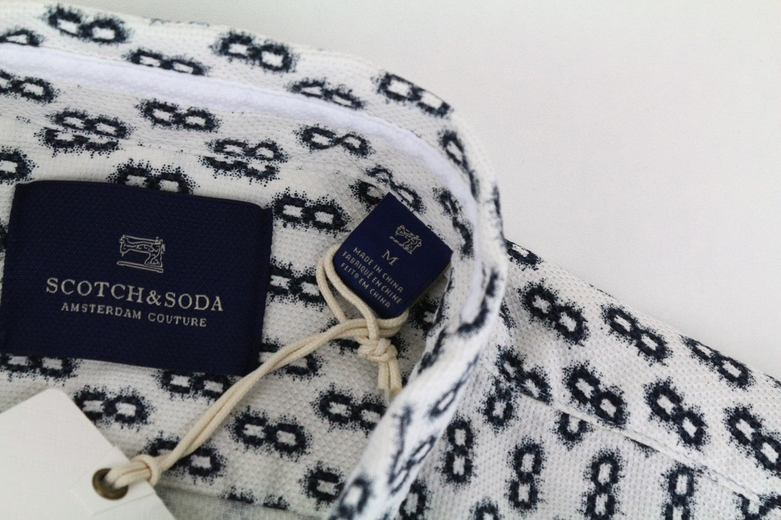 SCOTCH & SODA Men's Shirt M Blue Heathered Print Cotton Button-Down Graphic