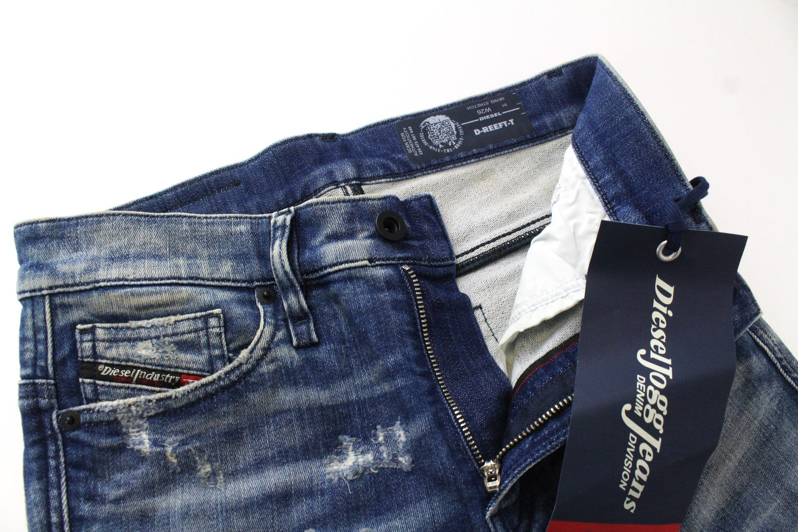 DIESEL D-Reeft-T 0870Q Men's Denim Pants W26 Blue Jogg Ultra Slim Fit Distressed