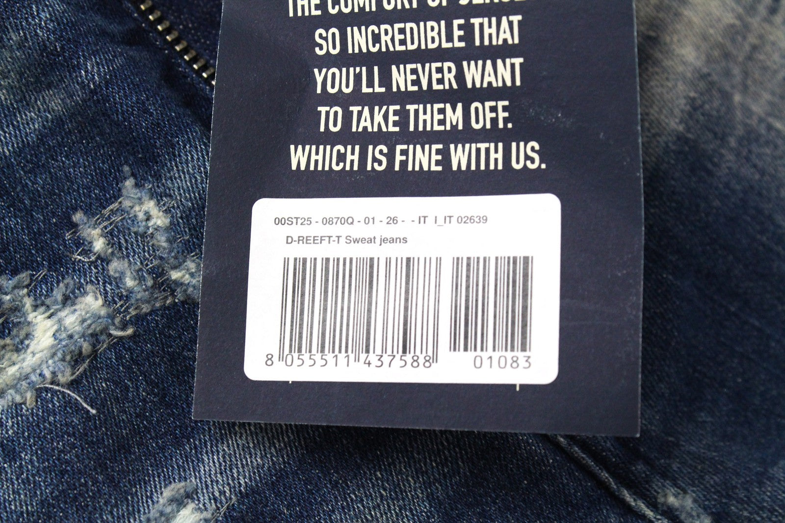 DIESEL D-Reeft-T 0870Q Men's Denim Pants W26 Blue Jogg Ultra Slim Fit Distressed