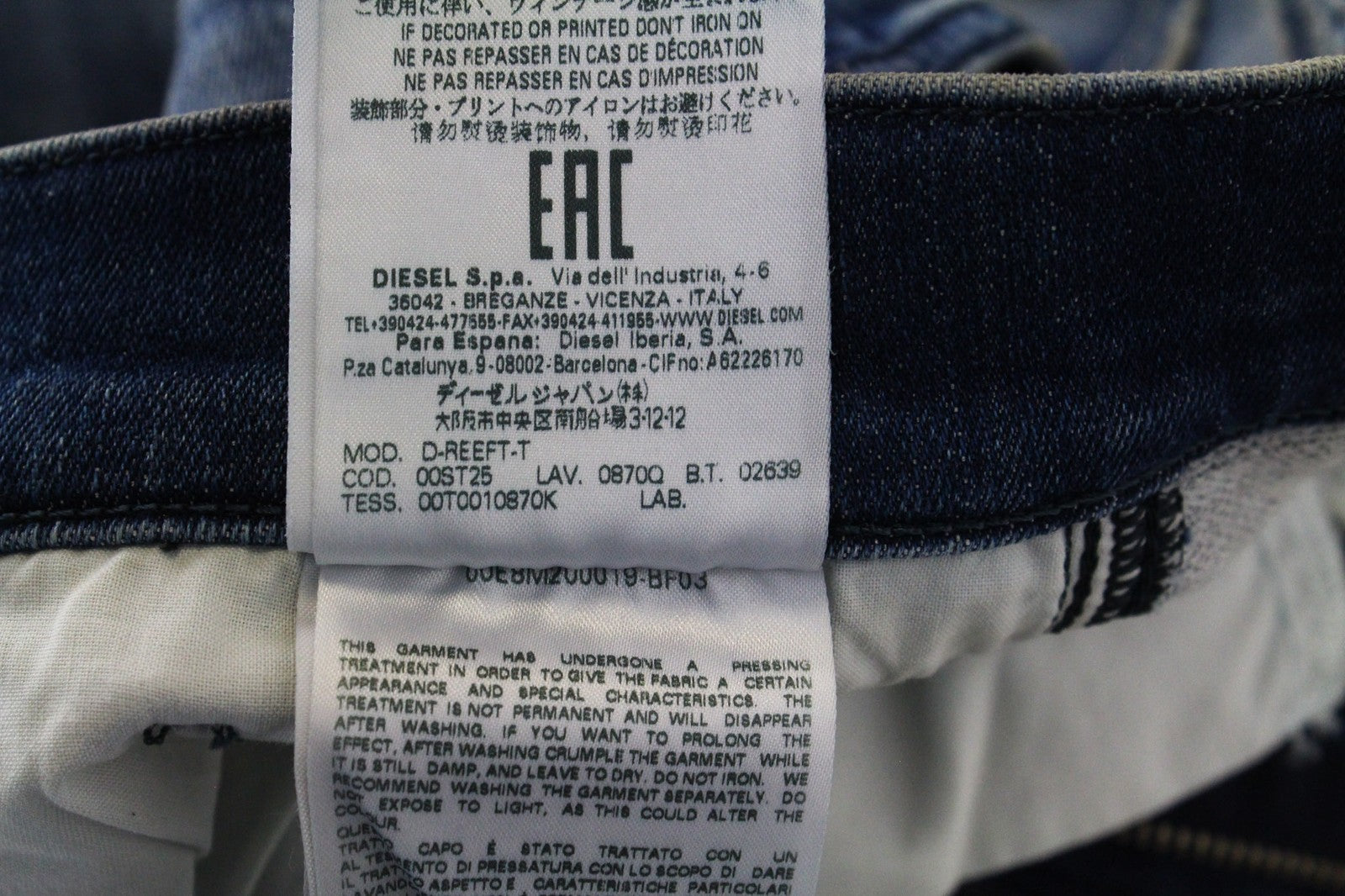 DIESEL D-Reeft-T 0870Q Men's Denim Pants W26 Blue Jogg Ultra Slim Fit Distressed