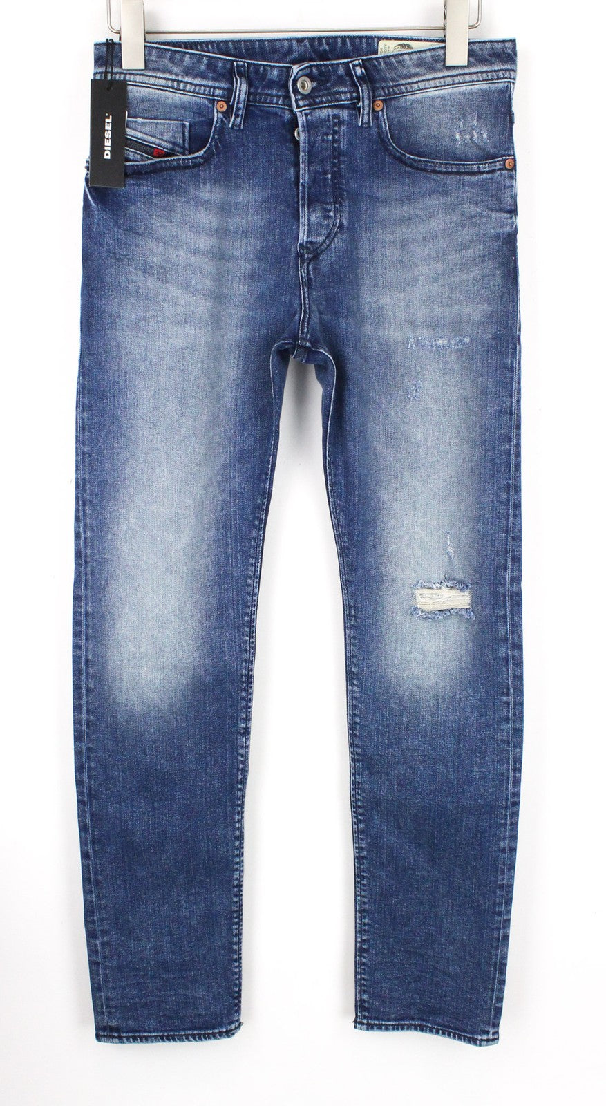 DIESEL Buster 081AQ Men's Denim Pants W29/L32 Distressed Blue Slim Elastic Taper