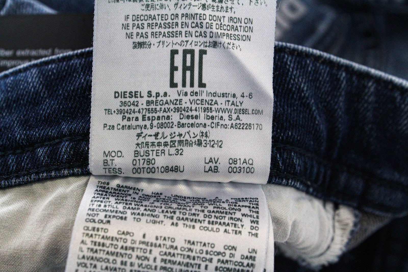 DIESEL Buster 081AQ Men's Denim Pants W29/L32 Distressed Blue Slim Elastic Taper