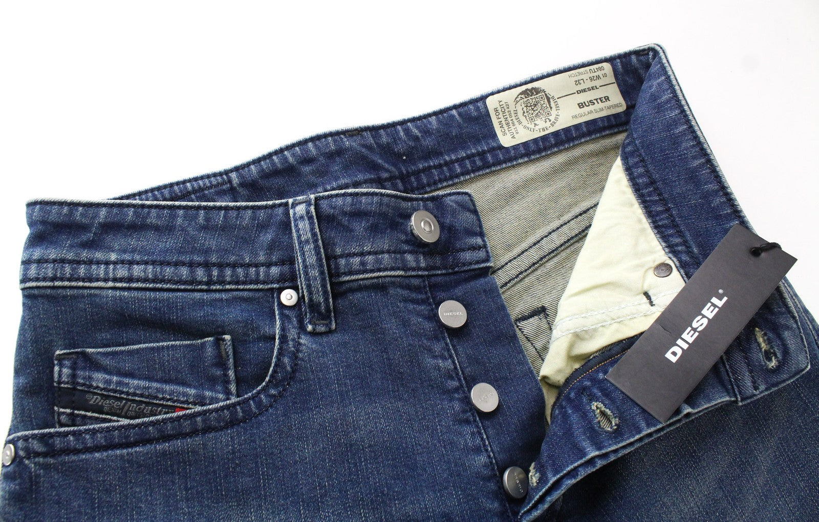 DIESEL Buster 084UT Men's Denim Pants W26/L32 Blue Slim Elastic Tapered Fit