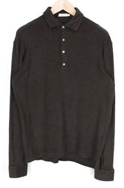 SUITSUPPLY Men's Spread Dress Shirt L Dark Brown Cotton Terry Slim