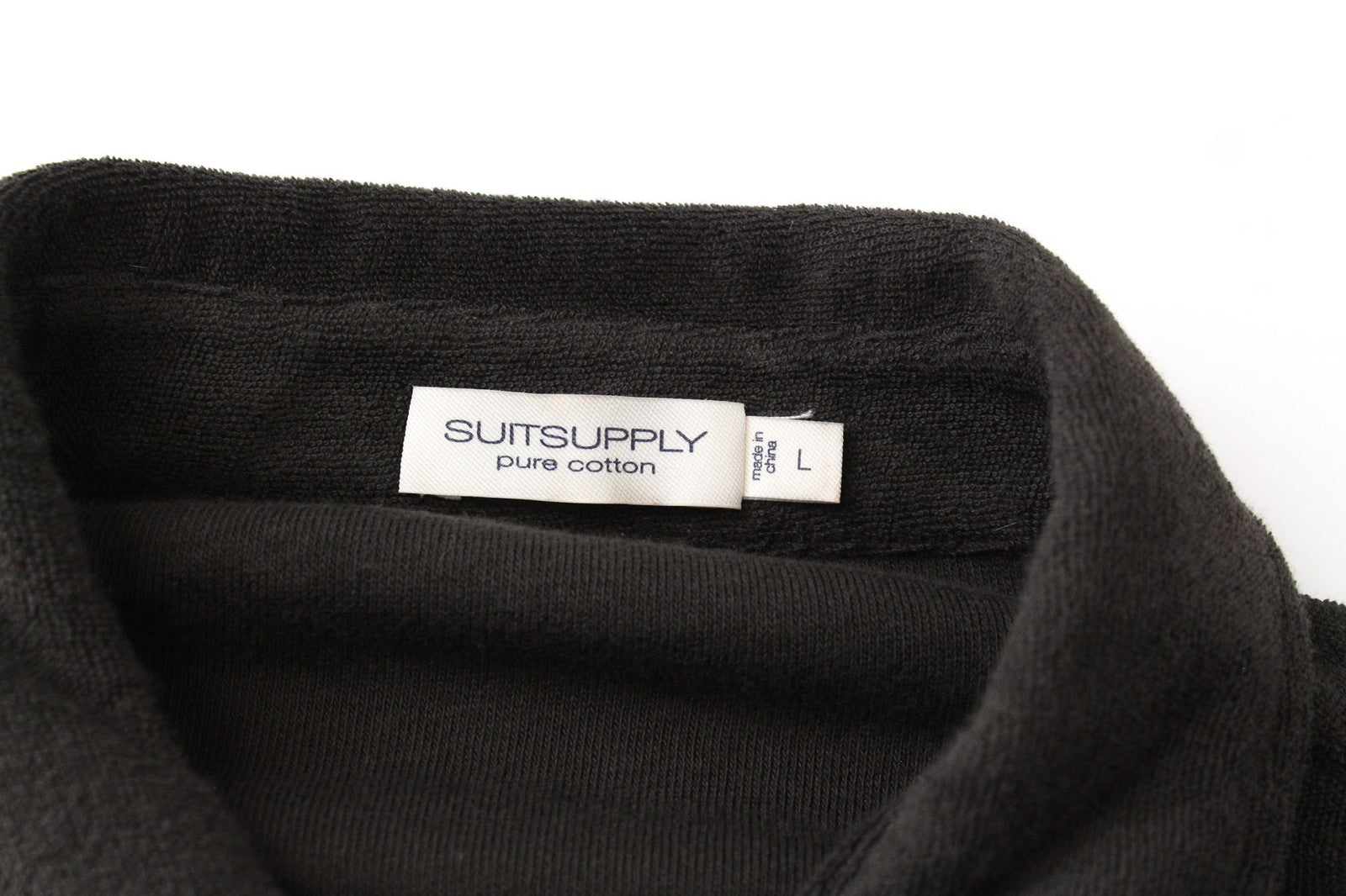 SUITSUPPLY Men's Spread Dress Shirt L Dark Brown Cotton Terry Slim