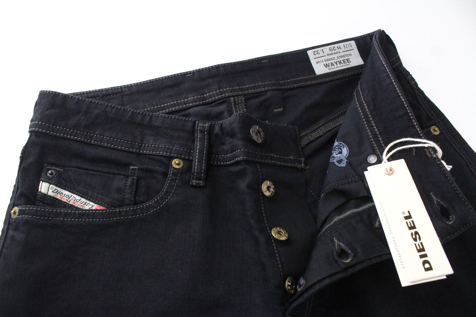 DIESEL Waykee 0886Z vyriškos džinsinės kelnės W29/L32 juodos tiesios elastinės sagų užsegimo kelnės