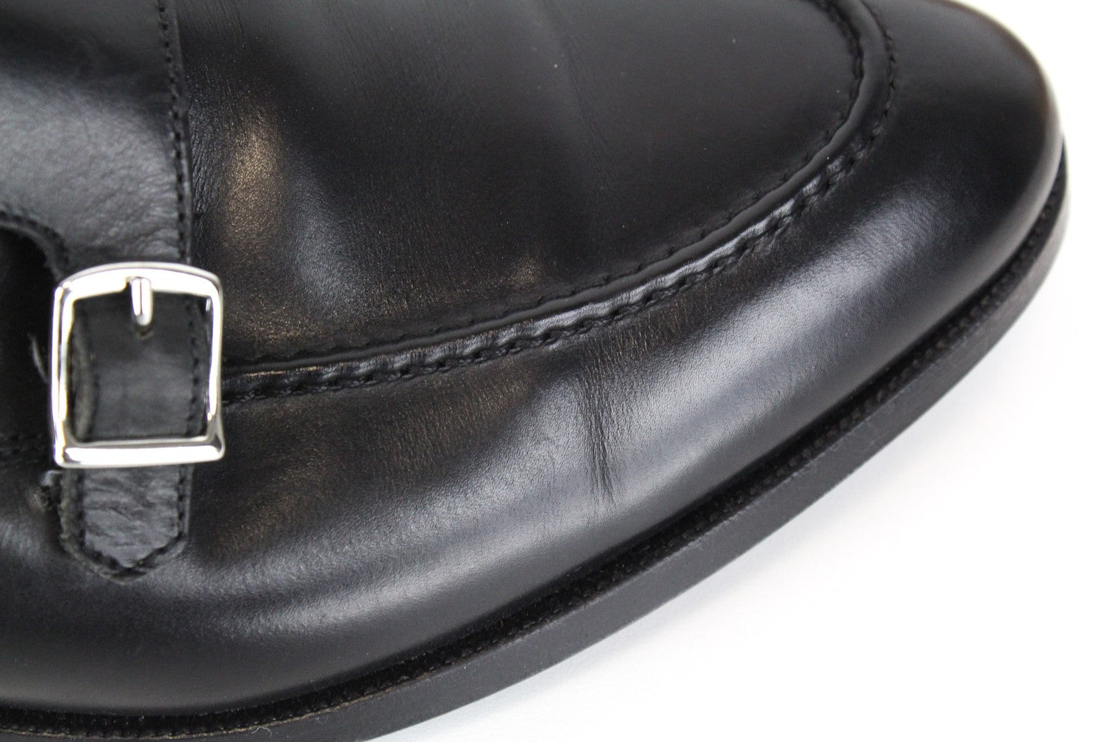 SUITSUPPLY Men's Dress Footwear EU42/UK8 Black Calf Leather Double Strap