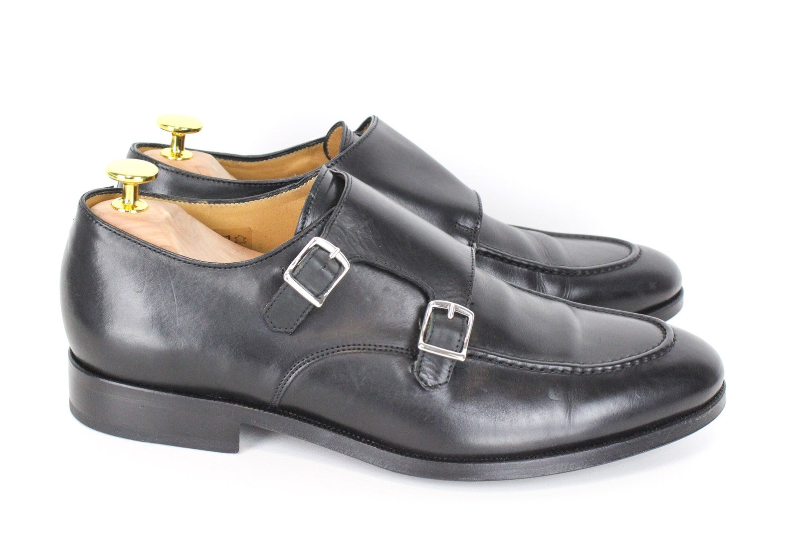 SUITSUPPLY Men's Dress Footwear EU42/UK8 Black Calf Leather Double Strap